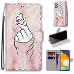 For Samsung Galaxy A33 5G Coloured Drawing Cross Texture Horizontal Flip PU Phone Leather Case with Holder & Card Slots & Wallet & Lanyard(Colorful Layer(Pink Hands Than Hearts)