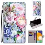 For Samsung Galaxy A33 5G Coloured Drawing Cross Texture Horizontal Flip PU Phone Leather Case with Holder & Card Slots & Wallet & Lanyard(Colorful Layer(Light Pink Bouquet)