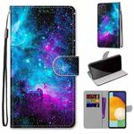 For Samsung Galaxy A53 5G Global Coloured Drawing Cross Texture Horizontal Flip PU Phone Leather Case with Holder & Card Slots & Wallet & Lanyard(Colorful Layer(Purple Green Starry Sky)