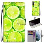 For Samsung Galaxy S22 5G Coloured Drawing Cross Texture Horizontal Flip PU Phone Leather Case with Holder & Card Slots & Wallet & Lanyard(Colorful Layer(Lime)