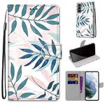 For Samsung Galaxy S22 5G Coloured Drawing Cross Texture Horizontal Flip PU Phone Leather Case with Holder & Card Slots & Wallet & Lanyard(Colorful Layer(Pink Green Needles)