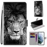 For Samsung Galaxy S22 5G Coloured Drawing Cross Texture Horizontal Flip PU Phone Leather Case with Holder & Card Slots & Wallet & Lanyard(Colorful Layer(Black and White Lion Head)