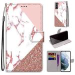 For Samsung Galaxy S22 5G Coloured Drawing Cross Texture Horizontal Flip PU Phone Leather Case with Holder & Card Slots & Wallet & Lanyard(Colorful Layer(Stitching Pink Stone Pattern)