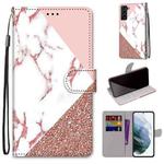 For Samsung Galaxy S22+ 5G Coloured Drawing Cross Texture Horizontal Flip PU Phone Leather Case with Holder & Card Slots & Wallet & Lanyard(Colorful Layer(Stitching Pink Stone Pattern)