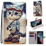 For Samsung Galaxy S22 Ultra 5G Coloured Drawing Cross Texture Horizontal Flip PU Phone Leather Case with Holder & Card Slots & Wallet & Lanyard(Colorful Layer(Leather Shoes Cat)