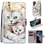 For Samsung Galaxy S22 Ultra 5G Coloured Drawing Cross Texture Horizontal Flip PU Phone Leather Case with Holder & Card Slots & Wallet & Lanyard(Colorful Layer(Big Cat Hugging Kitten)