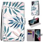 For Samsung Galaxy S22 Ultra 5G Coloured Drawing Cross Texture Horizontal Flip PU Phone Leather Case with Holder & Card Slots & Wallet & Lanyard(Colorful Layer(Pink Green Needles)