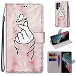 For Samsung Galaxy S22 Ultra 5G Coloured Drawing Cross Texture Horizontal Flip PU Phone Leather Case with Holder & Card Slots & Wallet & Lanyard(Colorful Layer(Pink Hands Than Hearts)