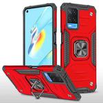 For OPPO A54 4G Magnetic Armor Shockproof TPU + PC Phone Case with Metal Ring Holder(Red)