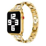 Diamond Encrusted Stainless Steel Strap Watch Band For Apple Watch Series 8&7 41mm / SE 2&6&SE&5&4 40mm / 3&2&1 38mm(Gold)