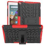 For Amazon Kindle Fire HD 10 2019 Tire Texture TPU + PC Shockproof Case with Holder(Red)