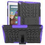 For Amazon Kindle Fire HD 10 2019 Tire Texture TPU + PC Shockproof Case with Holder(Purple)