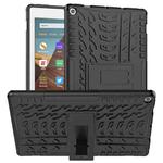 For Amazon Kindle Fire HD 10 2019 Tire Texture TPU + PC Shockproof Case with Holder(Black)