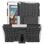For Amazon Kindle Fire HD 10 2019 Tire Texture TPU + PC Shockproof Case with Holder(White)