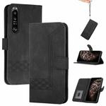 For Sony Xperia 1 III Cubic Skin Feel Flip Leather Phone Case(Black)