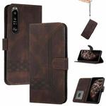 For Sony Xperia 5 III Cubic Skin Feel Flip Leather Phone Case(Dark Coffee)