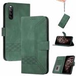 For Sony Xperia 10 III Cubic Skin Feel Flip Leather Phone Case(Dark Green)