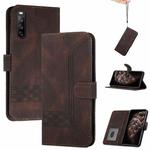 For Sony Xperia 10 III Cubic Skin Feel Flip Leather Phone Case(Dark Coffee)