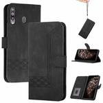 For Samsung Galaxy A20s Cubic Skin Feel Flip Leather Phone Case(Black)