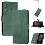 For Samsung Galaxy A20s Cubic Skin Feel Flip Leather Phone Case(Dark Green)