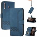 For Samsung Galaxy A20s Cubic Skin Feel Flip Leather Phone Case(Royal Blue)
