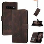 For Samsung Galaxy S10+ Cubic Skin Feel Flip Leather Phone Case(Dark Coffee)