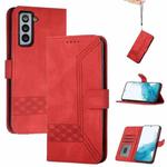 For Samsung Galaxy S22 5G Cubic Skin Feel Flip Leather Phone Case(Red)