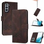 For Samsung Galaxy S22+ 5G Cubic Skin Feel Flip Leather Phone Case(Dark Coffee)