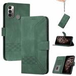 For Tecno Spark 7 Cubic Skin Feel Flip Leather Phone Case(Dark Green)