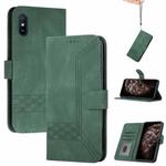 For Xiaomi Redmi 9A Cubic Skin Feel Flip Leather Phone Case(Dark Green)