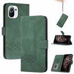 For Xiaomi Mi 11 Lite Cubic Skin Feel Flip Leather Phone Case(Dark Green)