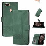 For OPPO A12 Cubic Skin Feel Flip Leather Phone Case(Dark Green)