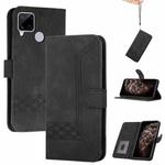 For OPPO A15 Cubic Skin Feel Flip Leather Phone Case(Black)
