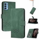 For OPPO Reno4 Cubic Skin Feel Flip Leather Phone Case(Dark Green)