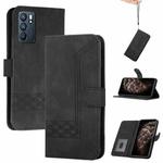 For OPPO Reno6 5G Cubic Skin Feel Flip Leather Phone Case(Black)