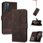 For OPPO Reno6 5G Cubic Skin Feel Flip Leather Phone Case(Dark Brown)