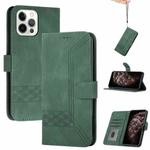 For iPhone 13 Pro Cubic Skin Feel Flip Leather Phone Case (Green)