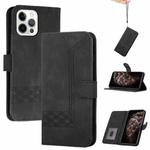 For iPhone 13 Pro Max Cubic Skin Feel Flip Leather Phone Case (Black)