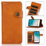 For Samsung Galaxy A13 4G KHAZNEH Dual-Splicing Cowhide Texture Horizontal Flip Leather Phone Case(Brown)
