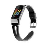 For Fitbit Charge 5 FC5-18 Pointed Tail Leather Strap Watch Band(Black)