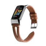 For Fitbit Charge 5 FC5-18 Pointed Tail Leather Strap Watch Band(Brown)