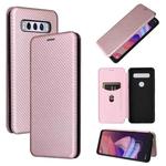 For TCL 10 SE Carbon Fiber Texture Leather Phone Case with Card Slot(Pink)