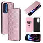 For Motorola Edge 2021 Carbon Fiber Texture Leather Phone Case with Card Slot(Pink)