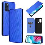 For Motorola Moto G60S Carbon Fiber Texture Leather Phone Case with Card Slot(Blue)