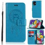 For Galaxy A71 Wind Chime Owl Embossing Pattern Horizontal Flip Leather Case with Holder & Card Slots & Wallet(Blue)