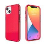 For iPhone 13 Grid Pattern Shockproof Transparent TPU Phone Case(Red)