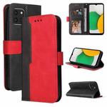 For Samsung Galaxy A03 Global Stitching-Color Flip Leather Phone Case with Holder(Red)