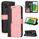 For Samsung Galaxy A03 Global Stitching-Color Flip Leather Phone Case with Holder(Pink)