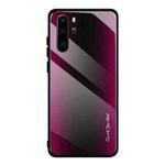 For Huawei P30 Pro Texture Gradient Glass Protective Case(Rose Red)