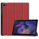 For Samsung Galaxy Tab A8 2021 Three-folding Holder Custer Texture Leather Tablet Case(Wine Red)